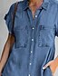 cheap Denim Dresses-Women&#039;s Loose Fit Denim Midi Shirt Dress