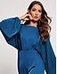 abordables Vestidos Maxi-Vestido de invitada de boda para mujer, azul cobalto, elegante vestido midi de cola de coca, dolman de satén, manga larga, abertura frontal, cuello barco