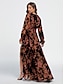 billige Print Dresses-Kvinders velourkjole   Lang sorte ærmer   Maxi   Elegant til fest