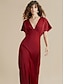 baratos Sale-Women&#039;s Elegant V Neck Wine Maxi Dress