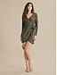cheap Designer Dresses-Women&#039;s Army Green Lace Up Cocktail Mini Dress