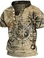 cheap Short Sleeve-Men&#039;s Vintage Sports Henley T shirt 3D Print