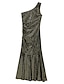 cheap Sale-Sequin Stripe Ruffle One Shoulder Midi Dress