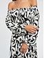 cheap Designer Dresses-Graphic Color Block Ruffle Off Shoulder Maxi Dress