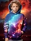 billige Hættetrøjer og sweatshirts til drenge-Børn Drenge Hattetrøje Langærmet 3D-udskrivning Galakse Sort Børn Toppe Aktiv Basale Skole