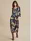 abordables Designer Dresses-Vestido estampado de flores con diseño informal de mujer  estilo swing  cuello en V y manga larga  Tallas S a 2XL
