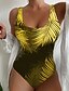 billige One-pieces-Kvinner badedrakt ett stykke bladtrykk gul blå lilla   SEO