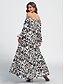cheap Designer Dresses-Graphic Color Block Ruffle Off Shoulder Maxi Dress