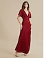 baratos Sale-Women&#039;s Elegant V Neck Wine Maxi Dress