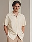cheap Linen Shirts-Men&#039;s 55% Linen Khaki Short Sleeve Shirt