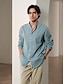 cheap Shirts-Men&#039;s 55% Linen Anchor Stand Collar Shirt