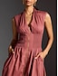 cheap Designer Dresses-Casual Ruched Zipper Tank Midi Dress