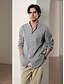 abordables Linen Shirts-Summer Linen Shirt for Men  Blue Green Khaki  Long Sleeve  Stand Collar with Graphic Prints  Outdoor Street Clothing