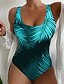 billige One-pieces-Kvinner badedrakt ett stykke bladtrykk gul blå lilla   SEO