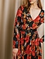 preiswerte Sale-SEO Französisch Damen Kleider  Maxikleid Rote Langarm Blumenmuster Modekleid Hochzeitsgast 2023 S M L XL XXL