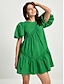 cheap Designer Dresses-Women&#039;s Green Bubble Sleeved Short Mini Dress