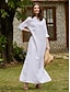 abordables Vestidos Maxi-Women&#039;s Plain White Cotton Linen Breathable Maxi Dress