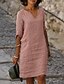 billige Avslappede Kjoler-dameskiftkjole knelang kjole grønn blå rosa gul halvermet ren farge patchwork vårsommer v-hals basic casual 2023 s m l xl xxl 3xl 4xl 5xl