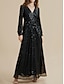 cheap Designer Dresses-Women&#039;s Juno Sequin Black Long Sleeve Maxi Dress
