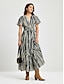cheap Designer Dresses-Women&#039;s Chic Short Sleeve Striped Maxi Skirt