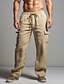 billige Linen Bottoms-Herre Militærbukser Bukser Sommerbukser Strandbukser Snorer Elastisk midje Multi lomme عادي Komfort Pustende utendørs Daglig Ut på byen Mote Fritid Svart Hvit