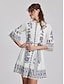 cheap Designer Dresses-Women&#039;s Belted Ruffled Printed Mini Dress