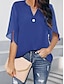abordables Super Sale-Blusa Mujer Vino Tinto Azul Piscina Color sólido Botón Gasa Hogar Oficina Escote en Pico S
