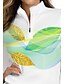 cheap Zip Up Pullover-Women&#039;s Leaf Print Long Sleeve Polo Shirt