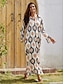 cheap Designer Dresses-Women&#039;s Printed Lapel Loose Fitting Maxi Dress