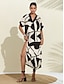 cheap Print Dresses-Women&#039;s Black And White Geometric Print Maxi Dress