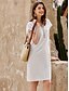 cheap Mini Dresses-Casual Cotton Linen Mini Dress  V Neck Design