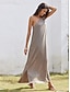 cheap Designer Dresses-Solid Cotton And Linen Loose Split One Shoulder