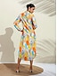 cheap Designer Dresses-Floral V Neck Midi Shirt Dress