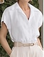 cheap Blouses &amp; Shirts-100% Linen White Button Short Sleeve Basic Shirt