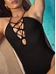 abordables Designer Swimwear-Traje de baño para mujeres de amarre trasero amarre delantero color liso negro naranja