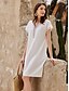 preiswerte Minikleider-Damen Freizeitkleid Baumwolle Leinen Minikleid Schlichtes Kleid für tägliche Urlaubswochenenden in hochwertiger Serie in klassischer Passform Weiß Einfarbig S M L