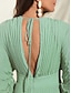 cheap Casual Dresses-Chiffon Pleated V Neck Half Sleeve Maxi Dress