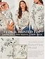 preiswerte Sale-Lockeres Hemd mit Blumendruck und Rundhalsausschnitt