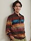 baratos Shirts-Men&#039;s Striped Graphic Print Stand Collar Shirt
