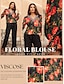 cheap Blouses-Women&#039;s Marcia Red Floral Print Loose Fit Blouse