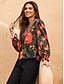 billige Sale-Women's Elegant Floral Print V Neck Puff Sleeve Vacation Shirt