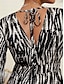 billige Midi Kjoler-Sorteringsoptimering  Kvinde Marble Print Flare Sleevee V hals Kjole