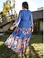 cheap Print Dresses-Women&#039;s Floral Button Front Sheers Maxi Dress