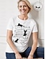 abordables Camisetas-Camiseta de algodón estampada de gato de mujer+cuello redondo+manga corta+ajuste regular