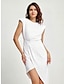 abordables Designer Dresses-Elegant Women White Mini Dress Plain Backless