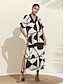 cheap Print Dresses-Women&#039;s Black And White Geometric Print Maxi Dress