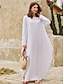 cheap Maxi Dresses-Cotton Linen Pocket Long Sleeve Loose Maxi Dress