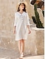 preiswerte Minikleider-Frauen Kurzkleid Leinen Baumwolle Mini Kleid Basic Freizeit 3 4 Ärmel Sommer weiß Regular Fit