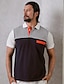 cheap Polos-Men&#039;s Color Block Striped Patchwork Pockets Polos