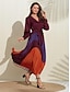 cheap Designer Dresses-Women&#039;s Satin Geometric Button Tie Belt Maxi Dress